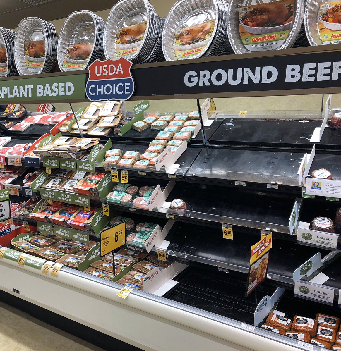 The #coronapocalypse has emptied grocery stores — and settled a question about what people really think of fake plant “meat.” They’re buying beans and rice before that stuff. #coronavirus