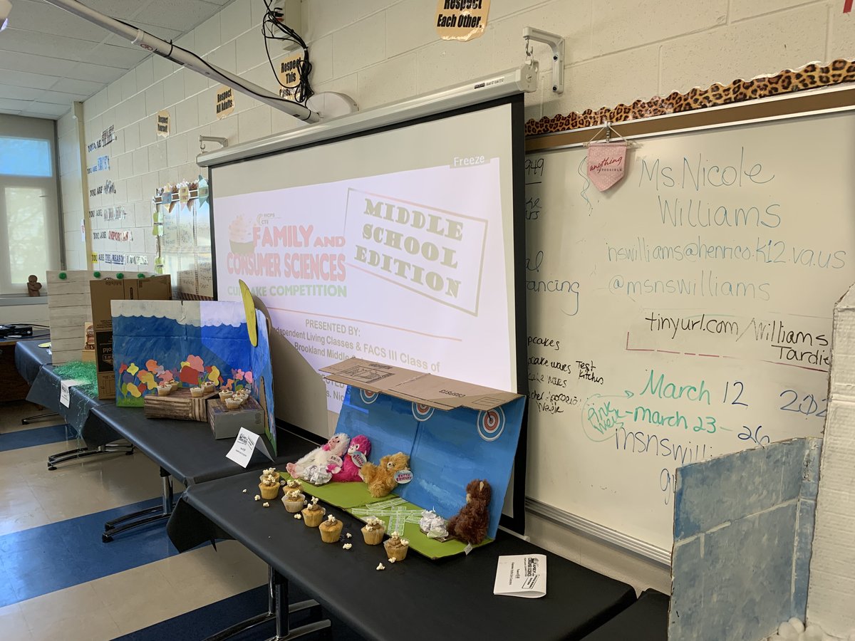 HcpsBrookland's tweet photo. Ms. Williams’ classes got ready for culinary battle in this year’s Cupcake Wars. The most delicious battle at BMS!!! #LearningisConnectedAndAuthentic #LearningIsStudentCentered https://t.co/9GA4nHOYH6