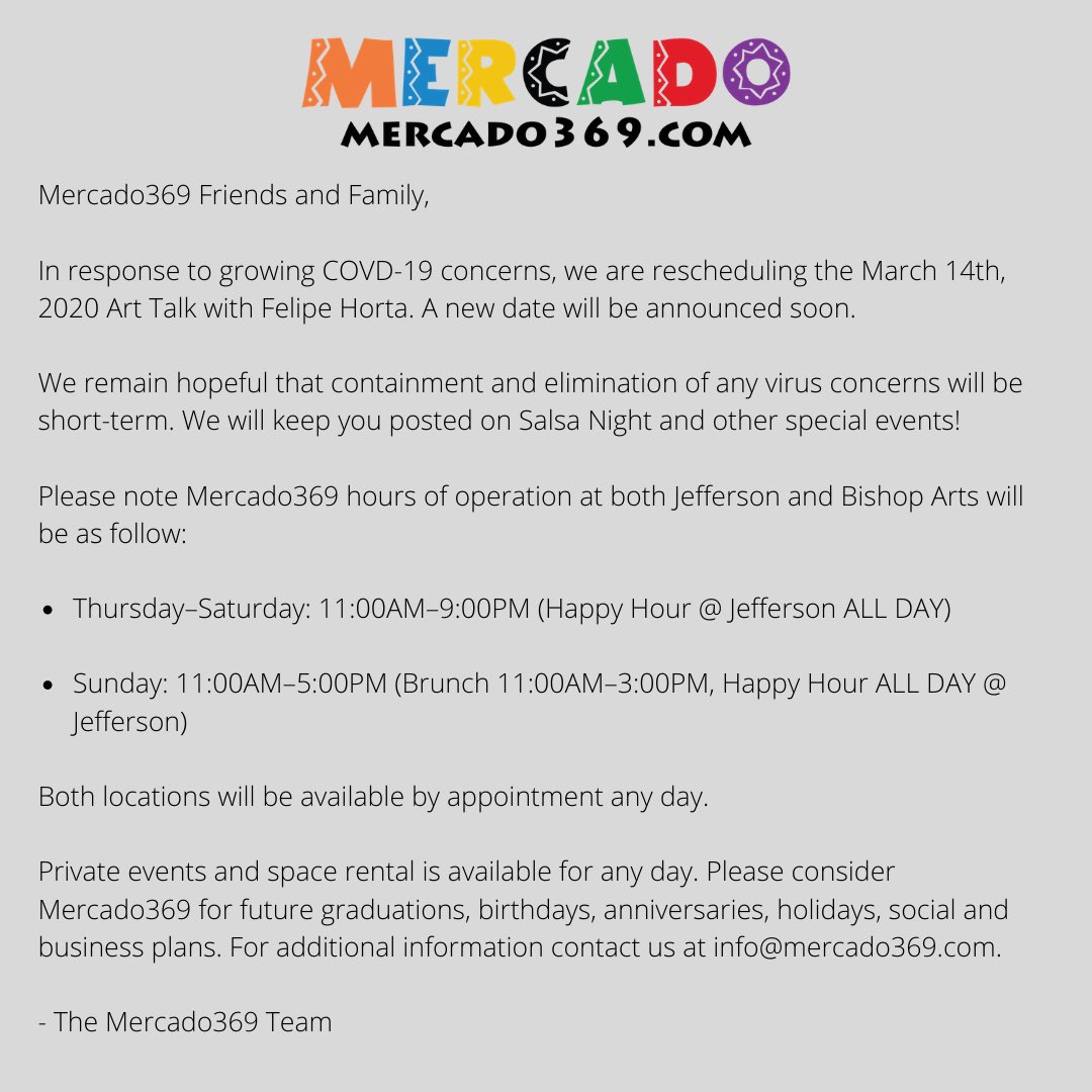 COVD-19 Announcement

Stay tuned for updates as we navigate this situation! See you soon, familia!