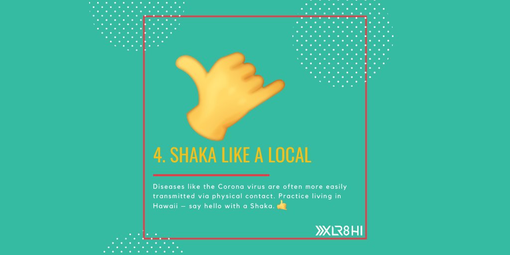 4. Problem: Diseases like the #CoronaVirus are often more easily transmitted via physical contact.

Solution: Solution: Practice living in Hawaii – Say hello with a #Shaka🤙

#COVID19 #COVID_19 #Corona #Virus #CoronaOutbreak #Epidemic #Pandemic #Advice #Tips