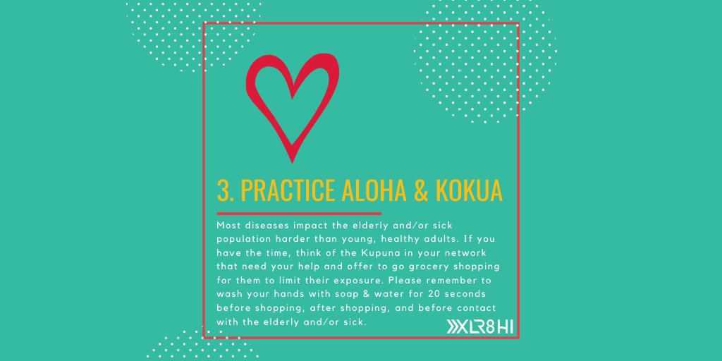 3. [Part I] Problem: Most diseases like #covid19 impact the #elderly and/or sick population harder than young, healthy adults.
Solution: Practice #Aloha &amp; Kokua. If you can, think of the Kupuna in your network that need your help and offer to go grocery shopping for them. #COVID
