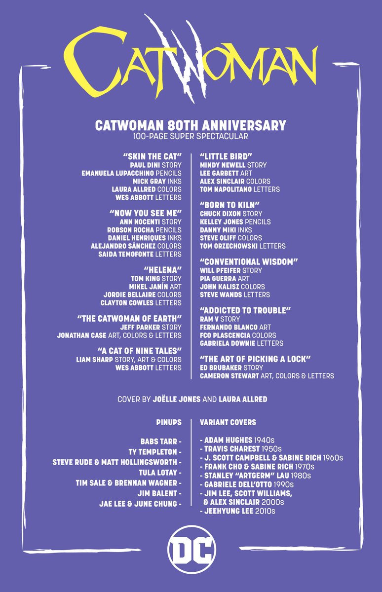 Jesschillin (@jesswchen) on Twitter photo I just sent CATWOMAN 80th ANNIVERSARY 100-PAGE SUPER SPECTACULAR to the printer and it's the proudest thing I've ever edited! 😽🖤🖤💜💜
Grab a copy on 4/15 and come celebrate with me!
🥂🥂🥂🥂🥂🥂🥂
(assists by <a href="/Ben_Meares/">Ben Meares</a> & guidance from <a href="/Ben_Abernathy/">Ben Abernathy</a> 🦇) I just sent CATWOMAN 80th ANNIVERSARY 100-PAGE SUPER SPECTACULAR to the printer and it's the proudest thing I've ever edited! 😽🖤🖤💜💜
Grab a copy on 4/15 and come celebrate with me!
🥂🥂🥂🥂🥂🥂🥂
(assists by <a href="/Ben_Meares/">Ben Meares</a> & guidance from <a href="/Ben_Abernathy/">Ben Abernathy</a> 🦇)