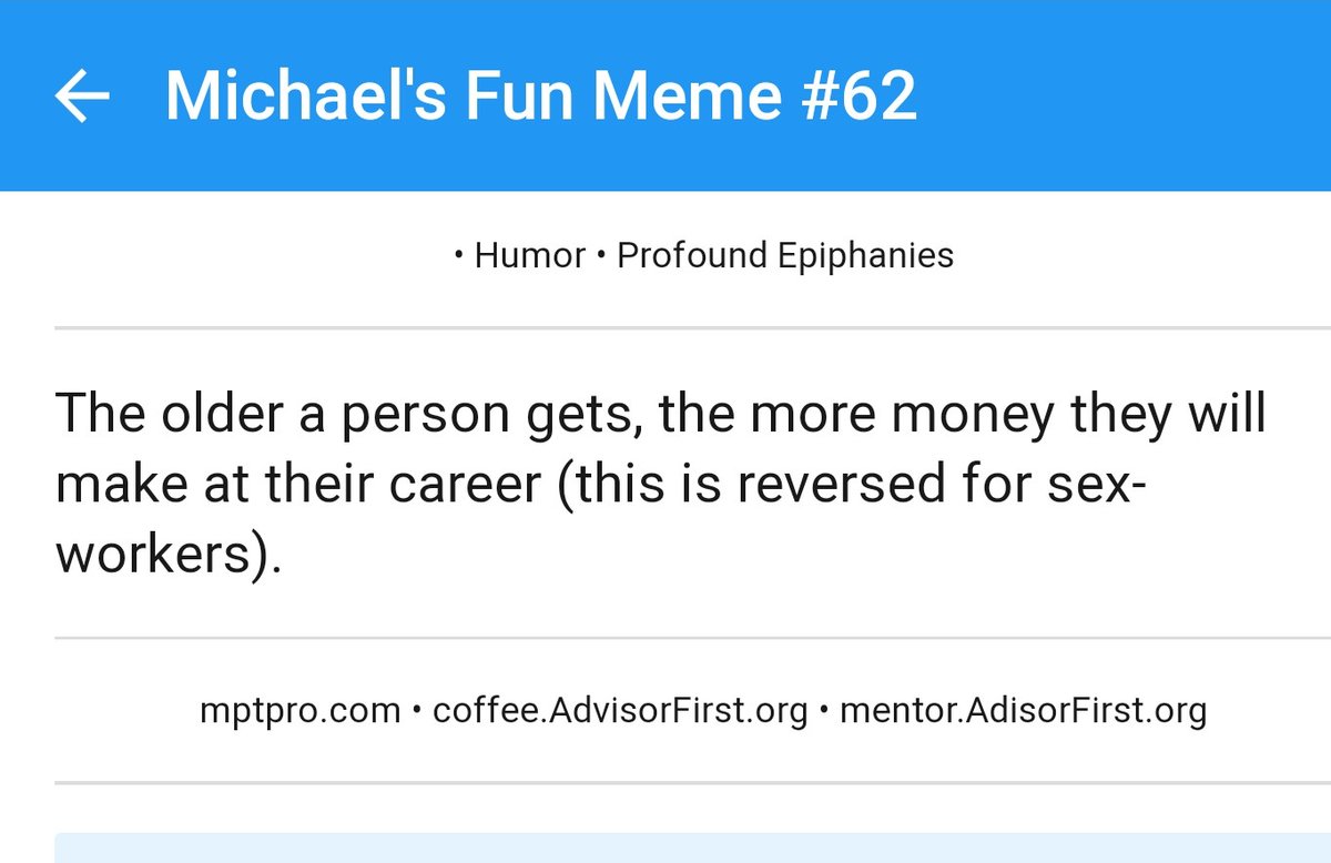 michaelpthomas's tweet photo. Michael's Meme #62 

#mptpro #humor #fun #joke #funfacts #showerthoughts #profoundepiphanies 

► What I offer: https://t.co/obOYHXo6mn
► What I do: https://t.co/zIdcmfDhxa
► Free App for Financial Advisors: https://t.co/nvmRL5hMjJ
► Personal site: https://t.co/Q5nZqtge7o https://t.co/LYeU53AfQ4