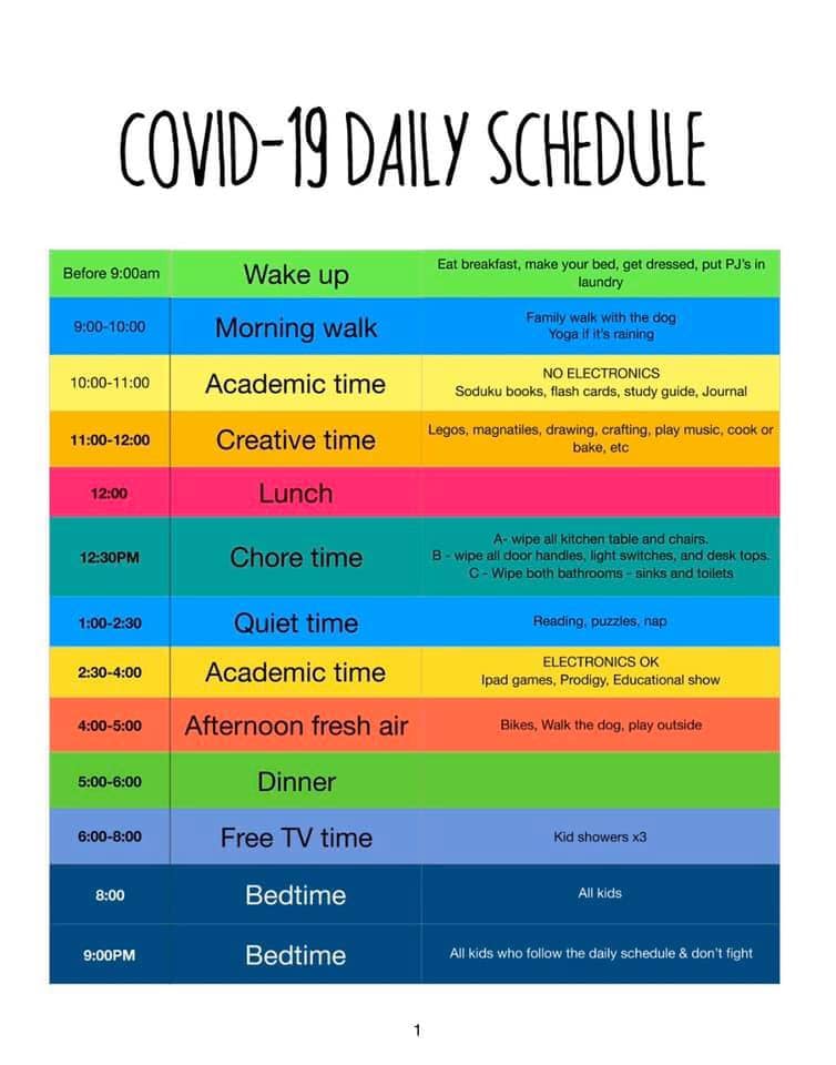 Here is a great simple schedule to help manage your children's time successfully, if they are home from school. #Coronavirus #schoolclosings