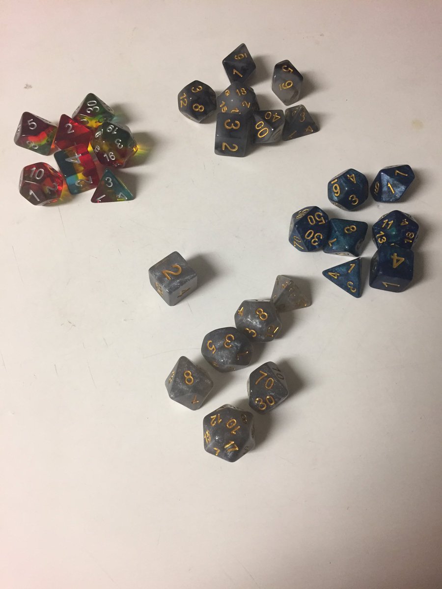kieladamsvo's tweet photo. My haul from @TabletopLoot! Bought Crystalized Smoke, Onyxstone, and Neptune’s Grace, and they threw in this pretty rainbow set free! Love #TabletopLoot #LootTroupe #Dice #Pathfinder https://t.co/BEjvJpfy3d