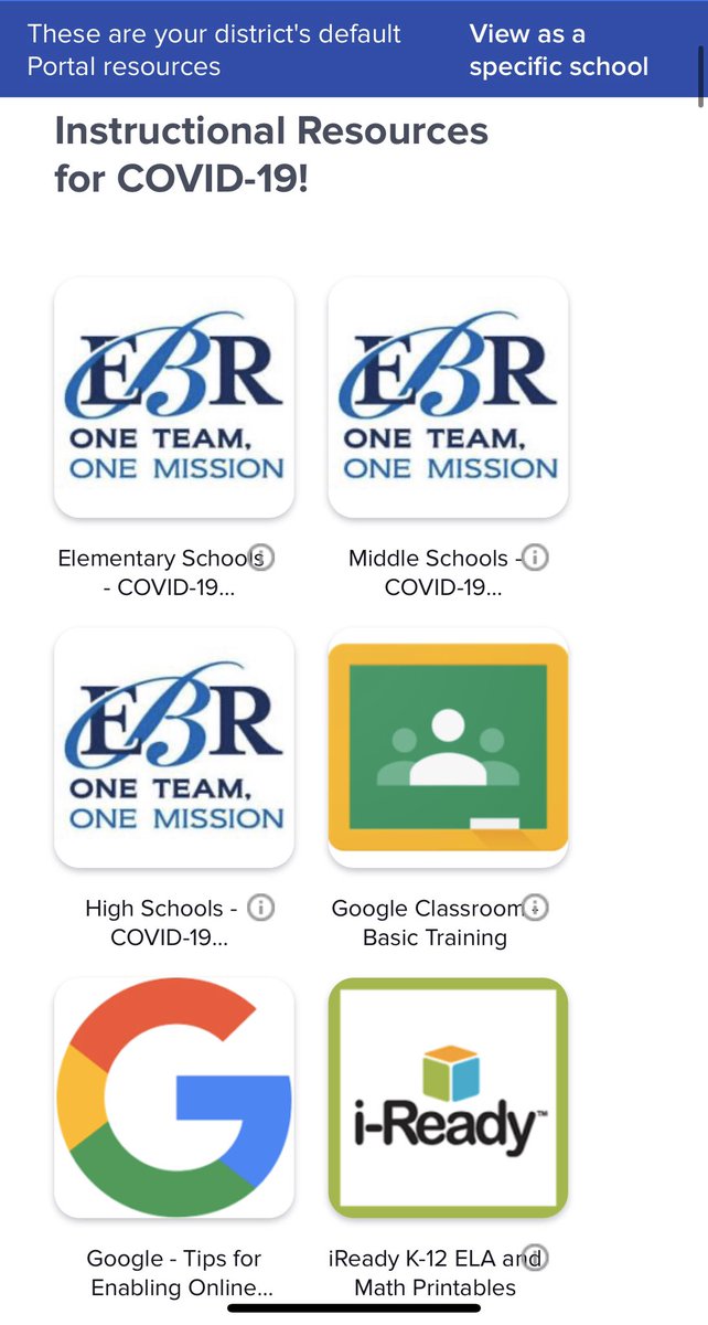 Hi EBRPSS! Have you logged in to the district <a href="/Clever/">Clever</a> portal to see the COVID-19 instructional resources posted by the <a href="/EBRSchools/">Parody EBRSchools</a> Curriculum and Instruction and Technology Integration teams? It’s all in the portal! Log in today! clever.com/in/ebrschools #oneteamonemission