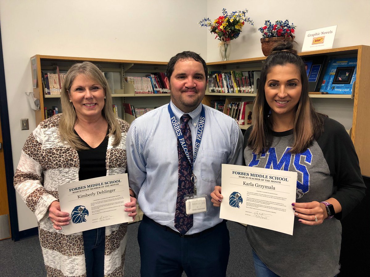 Congratulations to Mrs. Grzymala, art teacher, &amp; Mrs. Dehlinger, inclusion aide, on being the teacher and staff member for the month of March! Proud of you!