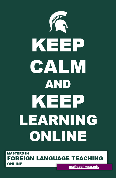 LanierLingvista's tweet photo. Keep Calm and Keep Learning Online @MSU_MAFLT @CeLTAmsu @CALMSU #RemoteFLT #distancelearningupclose https://t.co/wxjoXsShAJ