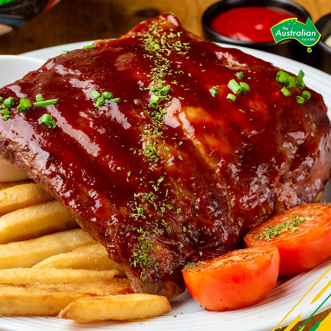 Tuck into The Aussie's fall-off-the-bones HONEY BOURBON BBQ RIBS 🍖 They're well-seasoned, tender, and served in our own BBQ sauce, with coleslaw &amp; chips.