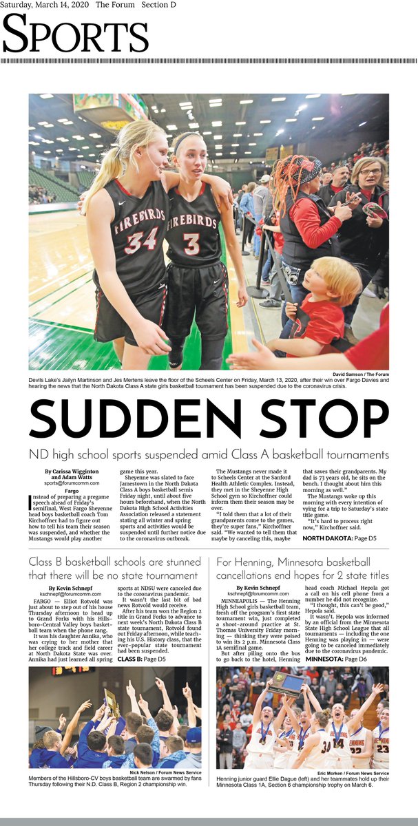 Smithmi's tweet photo. Saturday's sports cover for @inforum and @InforumSports 
Cover stories by @cjwiggin, @adamhwatts and @kevin_schnepf  |  Main photo: @SamsonPhoto #newsdesign #printdesign https://t.co/1DZBkeGiVM