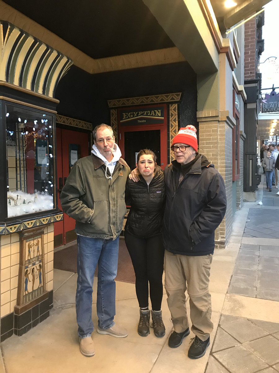 Dug_Brooks's tweet photo. In front of the Egyptian Theater in Park City, sad that we are not seeing @moeperiod for three nights, but thinking cancelling was best. Having a great weekend with Evie anyway!  Stay healthy everyone! https://t.co/zcQufK3EDg
