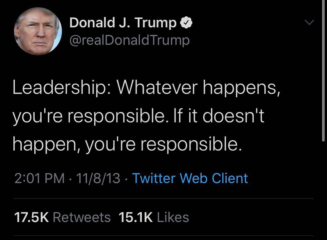 420__eyes's tweet photo. Can we PLEASE blow up this old tweet?  Especially since he never takes responsibility or ANYTHING (unless it’s good news) #TrumpIsTheWORSTPresidentEVER https://t.co/hE1QMtuxo9