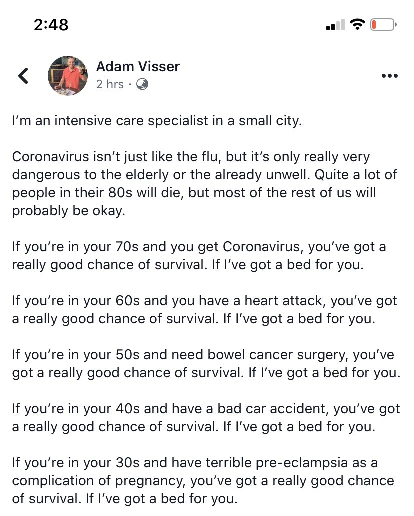 DrJaneMunro's tweet photo. Dr Adam Visser Director ICU
Toowoomba

Thanks Adam for that - well said. 

Agree with everything you’ve said
#stayathome
#shutitdown

Cancel everything Mr Morrison - the healthcare workforce is speaking.

@ScottMorrisonMP https://t.co/6sw2T7glJd