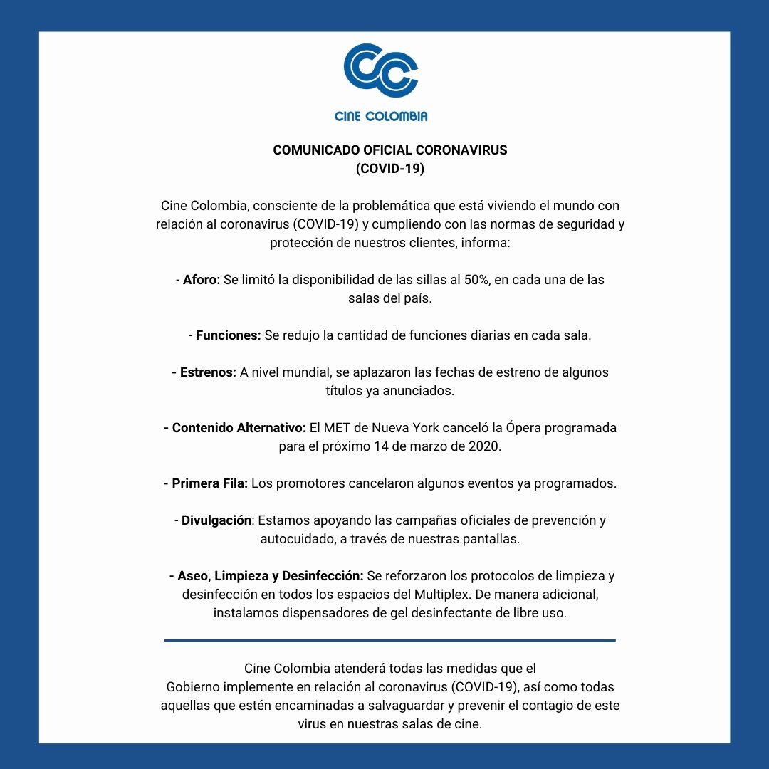 Cine_Colombia's tweet photo. ⚠️COMUNICADO OFICIAL - MEDIDAS DE PREVENCIÓN https://t.co/IX2qtE3Vx3