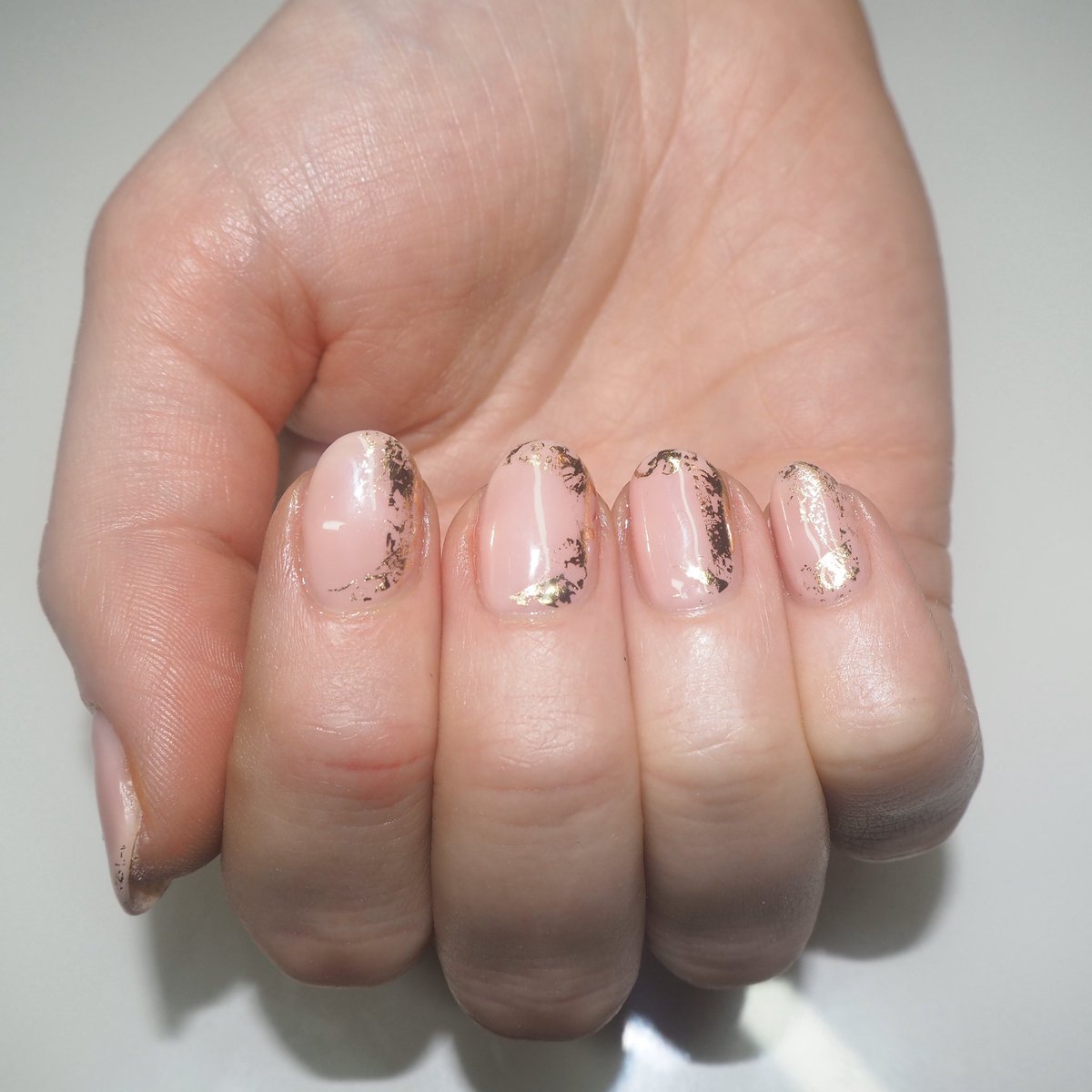 Gorgeous nude nails with gold foils 💕 #thegelbottle #goldfoilnails #foilnails #nails #huddersfield #nailshuddersfield #salon #beauty #lashes #ohsogorgeous #colnevalley