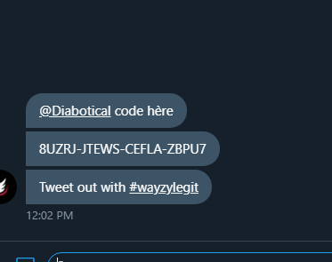 xFN_Lightx's tweet photo. #wayzylegit Thx for giving the code of diabotical, i don't need anyone can get it :D https://t.co/wMofPq5In1
