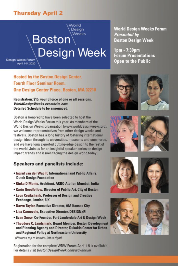 WDesignWeeks's tweet image. We are sad to announce that @WDesignWeeks forum organized this year by #BostonDesignWeek cannot take place due to the global measures to prevent further spreading of the Corona virus. Thanks and wishes of energy and positivity for their good work to the @BosDesignWeek team.