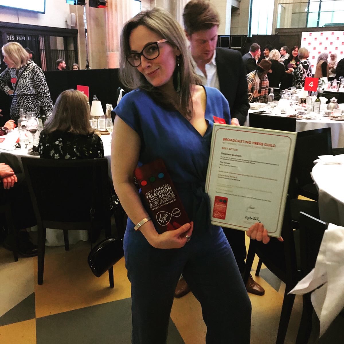 helenbehan's tweet image. Amazin afternoon thank you @BPGPressGuild @virginmedia me and @MarkSherbert picked up the gong for #TheVirtues and I had the honour of picking up gong for @StephenGraham73 #bestactor congrats @ShadyMeadows and all #TheVirtues team, and chuffed to meet @NcutiGatwa what a star 🌟