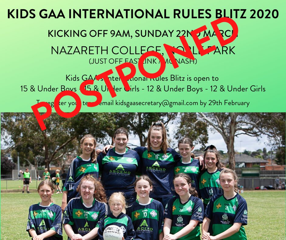 *IMPORTANT NOTICE* We wish to advise our members and blitz participants that in light of developments with respect to the Corona Virus we have carefully reviewed the advice from authorities and our blitz scheduled for 22nd March will not proceed as planned
facebook.com/KidsGAAMelbour…