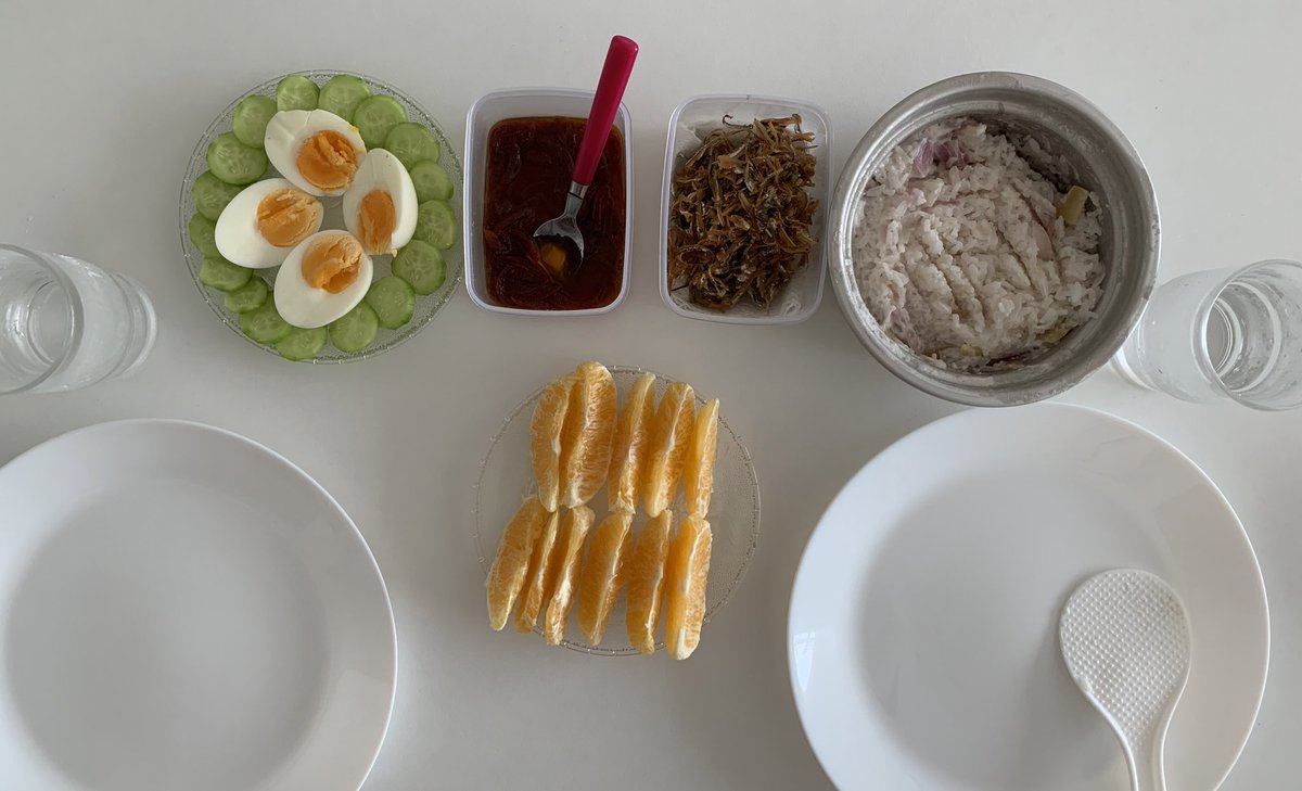 14/3/2020: Nasi lemak telur + buah oren + air kosong for lunch today 