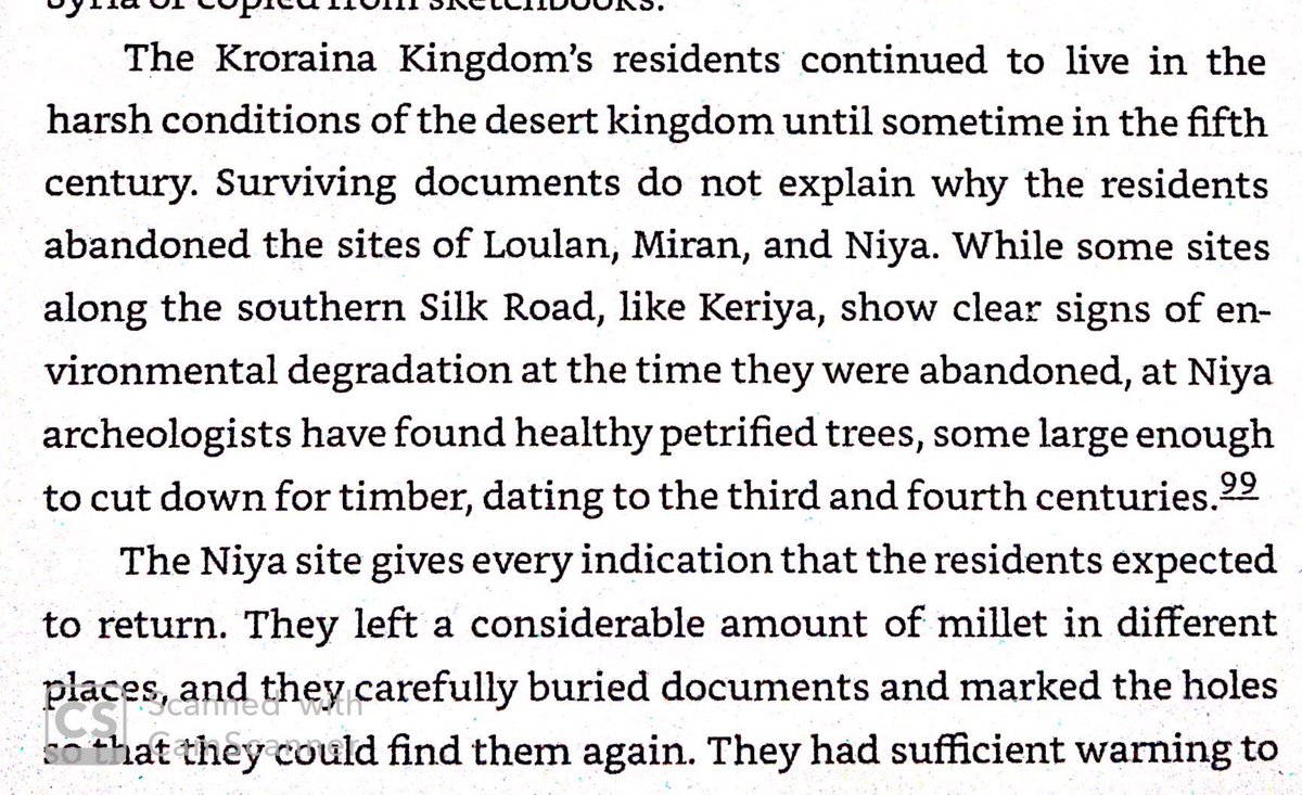 Settlements in Kroraina were mysteriously abandoned around 400 AD. The Wandering of Peoples likely had something to do with it. The southern Silk Road route around Taklamakan Desert that passed through Kroraina would be replaced by a northern route in the future.