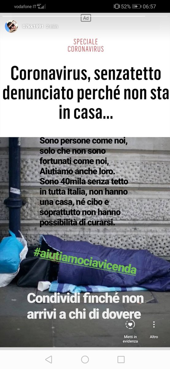 #coronarvirusitalia <a href="/GiuseppeConteIT/">Giuseppe Conte</a>  perfavore non ti dimenticare di loro, a noi hai chiesto di stare a casa,loro non hanno una casa. CHE DIO CI AIUTI TUTTI ❤️