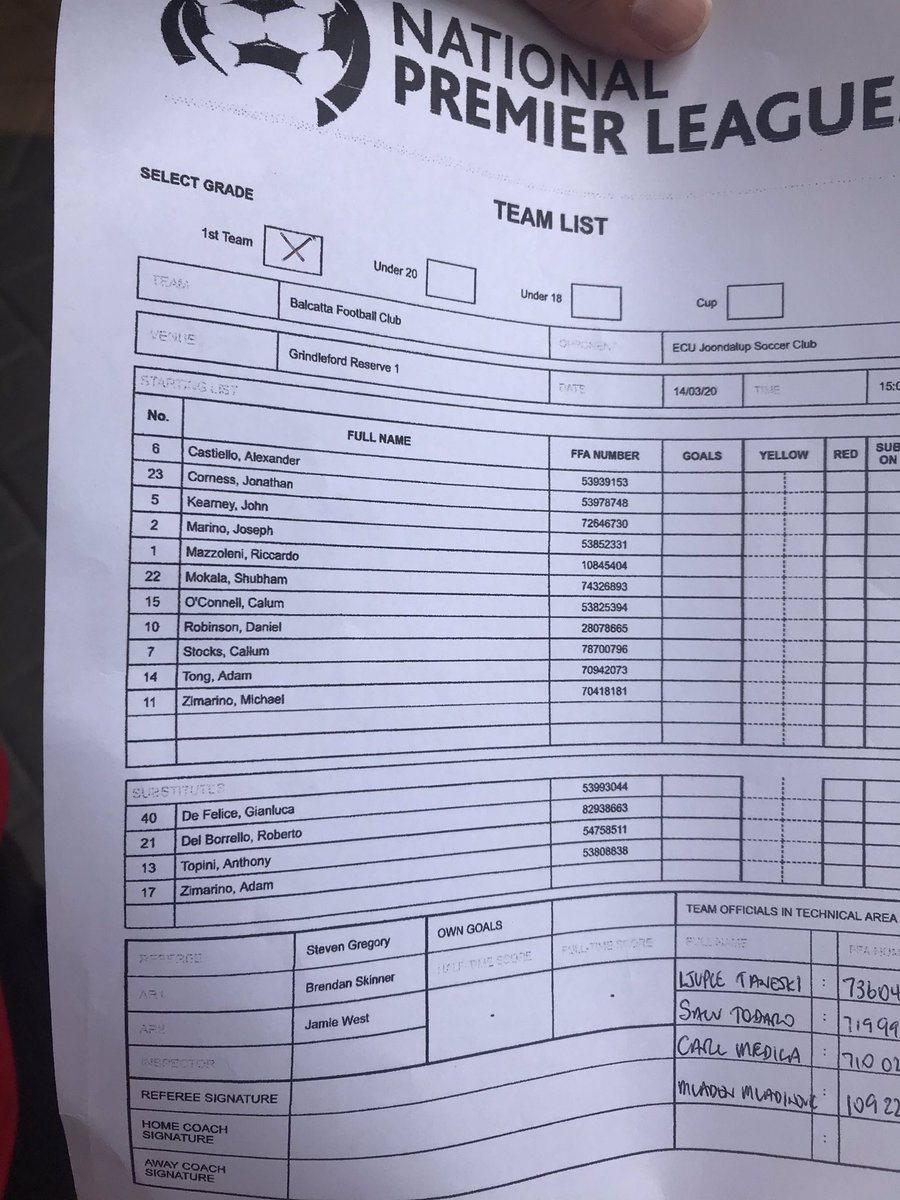 PeterSimcox1's tweet photo. Today’s teams for the @NPLWA game between @BalcattaFC and @ECUJoondalupSoc at Grindleford Reserve https://t.co/QchPioLft6