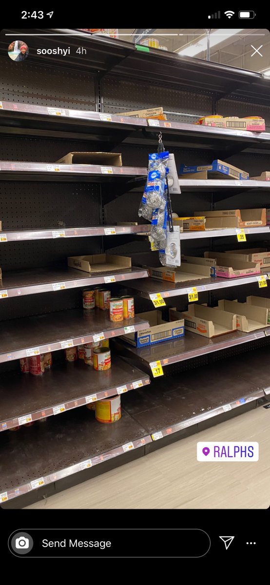 it’s been a rare two days of significant rain in socal, but stores are completely packed and essentials and non-perishables are sold out — so it’s evident most of the population understands the gravity of looming and more widespread  #coronavirus transmission.