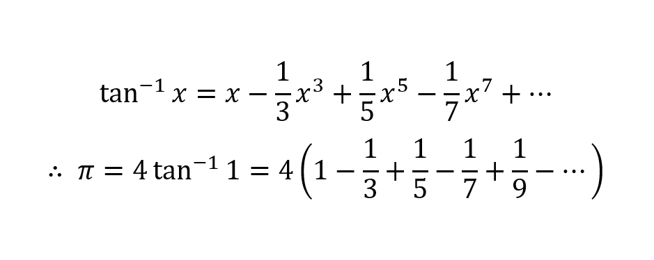 DrFrostMaths's tweet photo. Happy Pi Day! Pi Fun Fact: Below is the 'series expansion' (i.e. polynomial version) of inverse tan. Noting that inverse tan of 1 is 45 degrees = pi/4 radians, we end up with pi = 4(1 - 1/3 + 1/5 - 1/7 + 1/9 - ...), i.e. one [bad] method of getting the digits of pi! #PiDay https://t.co/j2VLTDeXhf
