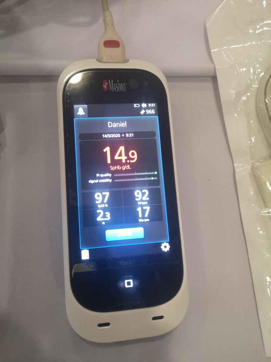 DrShmuk's tweet image. Non invasive HB.... NICE ! #SASA20 @MasimoInnovates