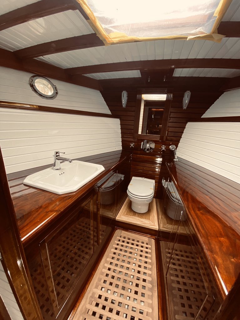 Breda1931's tweet photo. Spoiler alert. Heads & cabins almost completed @DennettBoat to be ready for #dunkirkreturn2020 #adls #boatrestoration #dunkirklittleships #woodenboatrestoration #mahogany #walnutwood #carpentry #varnish #woodvarnishing #joinery https://t.co/Ms2WlAV4PT
