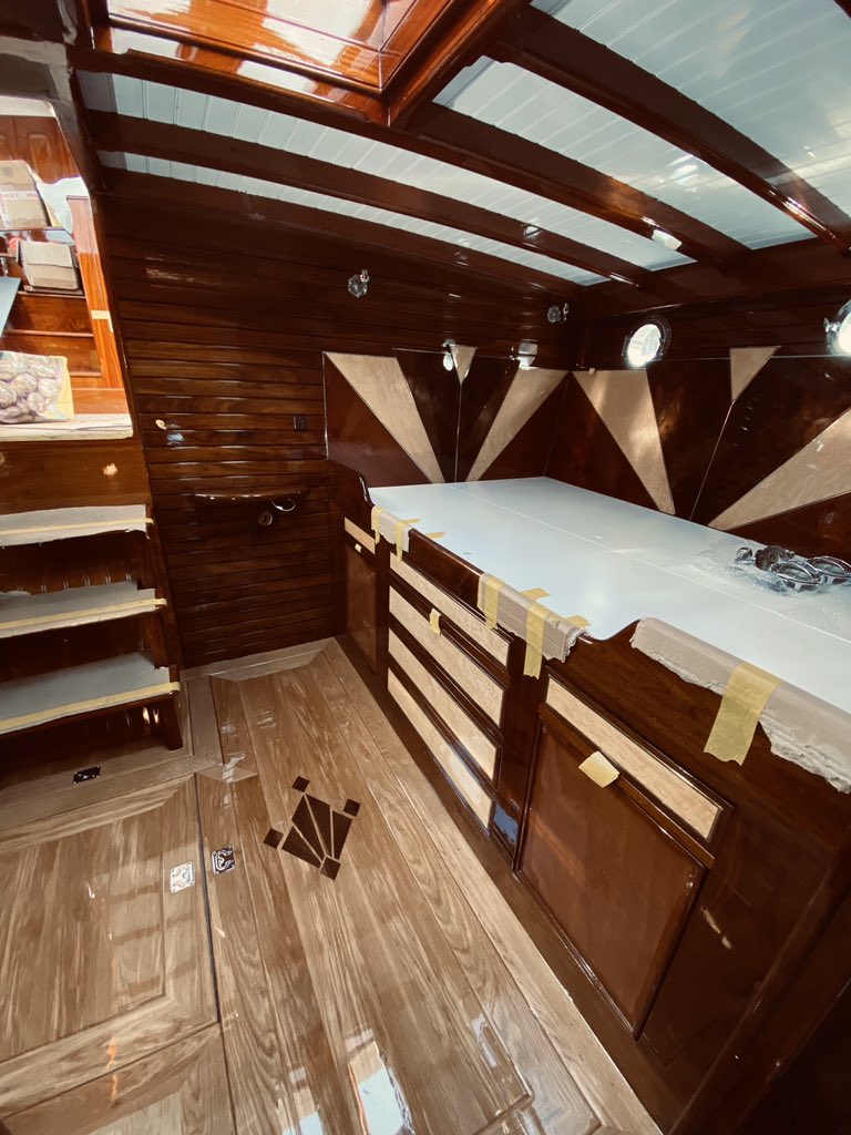 Breda1931's tweet photo. Spoiler alert. Heads & cabins almost completed @DennettBoat to be ready for #dunkirkreturn2020 #adls #boatrestoration #dunkirklittleships #woodenboatrestoration #mahogany #walnutwood #carpentry #varnish #woodvarnishing #joinery https://t.co/Ms2WlAV4PT