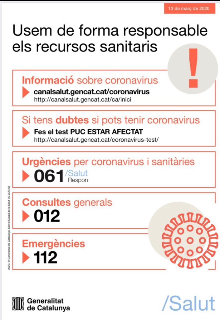 MireiaSansC's tweet photo. #covid19: Limiteu la vostra activitat social i les visites a familiars i amics. 

👉🏻Siguem responsables #QuedatACasa #JoEmQuedoACasa per #frenarlacorba 🦠 🏡

 ⛔️Evitem saturar centres de salut. Només urgents

🔗 informació per canals fiables https://t.co/4156rt7bJi #coronavirus https://t.co/q0S276Y37Y