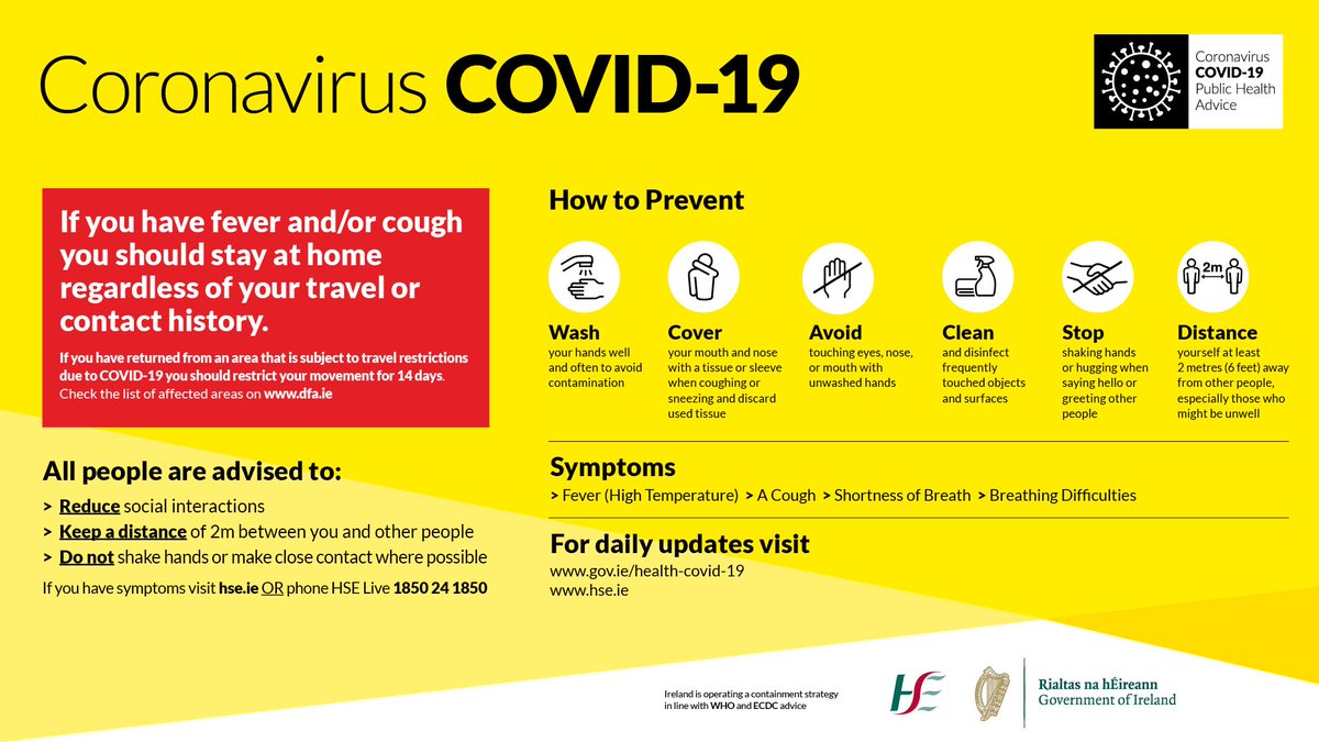 Important! We have issued a new message in terms of what we need the public to do to help in our fight against #coronavirus #COVID19. Please read it & retweet. Let’s get the key public health messages out there & let’s put them into practice in our lives now. We need to do this