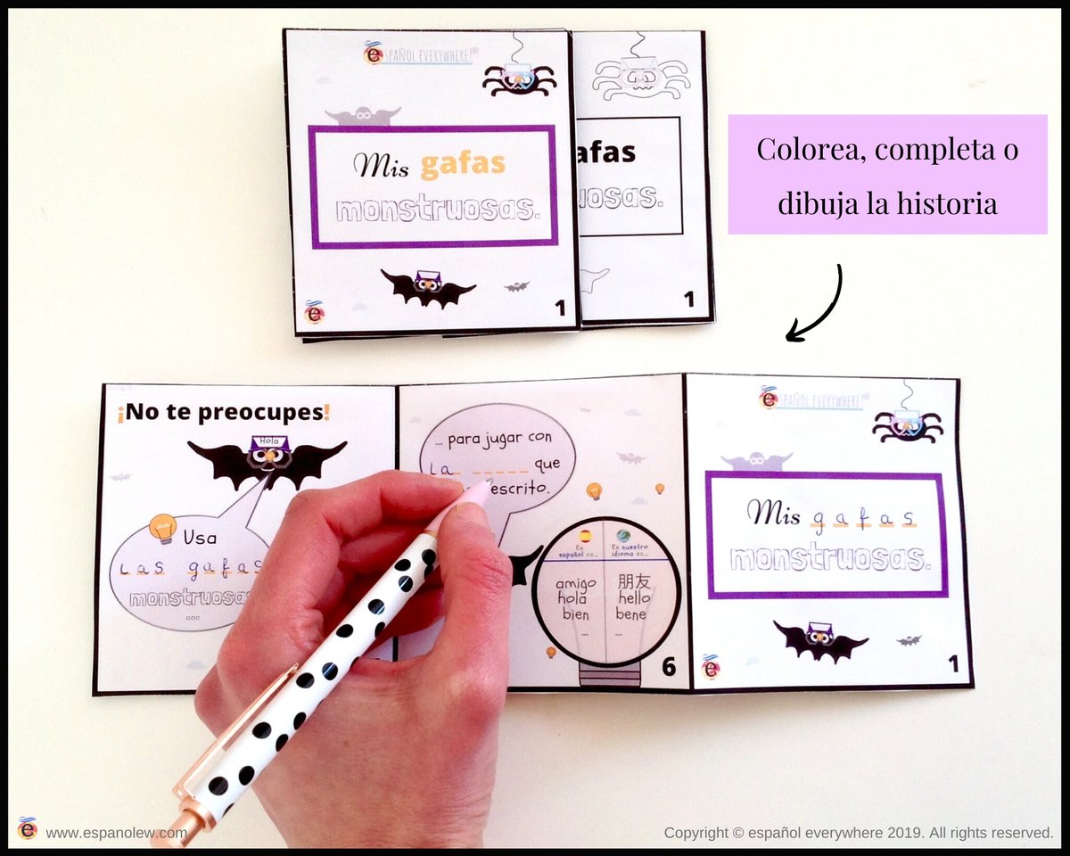espanolew's tweet photo. 😎 Usa alguno de los 10 minilibros ´las gafas monstruosas´ para que tus alumnos coloreen la historia, la ordenen, la dibujen, la completen...¡Lo que se os ocurra!
https://t.co/Y0DUirEhiC #TeachEspEw #ELEparaNiños #elerecursos #spanishteacher #enseñarespañol #myspanishclass https://t.co/GOqr1pIaWi