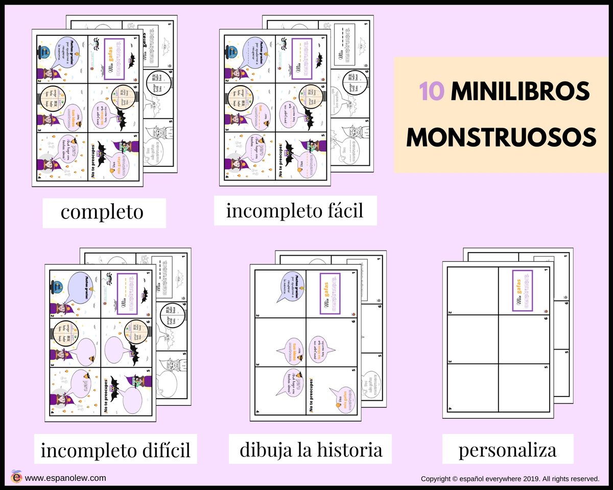 espanolew's tweet photo. 😎 Usa alguno de los 10 minilibros ´las gafas monstruosas´ para que tus alumnos coloreen la historia, la ordenen, la dibujen, la completen...¡Lo que se os ocurra!
https://t.co/Y0DUirEhiC #TeachEspEw #ELEparaNiños #elerecursos #spanishteacher #enseñarespañol #myspanishclass https://t.co/GOqr1pIaWi