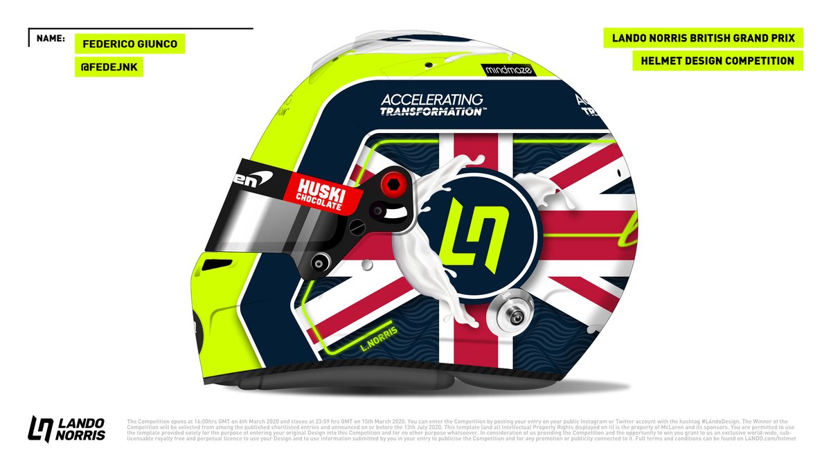 fedejunko's tweet photo. My design for “Lando Norris 2020 British GP helmet” competition. Hope you like it. #l4ndodesign #helmetdesign #mclaren #mclarenf1 #britishgp https://t.co/I1HqCvJRZH