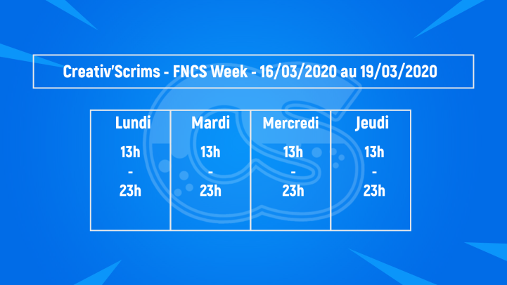 camillejard's tweet image. Les préludes FNCS arrivent ce weekend et vous n&apos;avez pas école, alors les étoiles alignées semblent vous indiquer qu&apos;il faut s’entraîner.

Retrouvez des scrims en duo (pro/amateur/publique) dès lundi sur le serveur Discord @CreativScrims

→ discord.gg/huMXTne