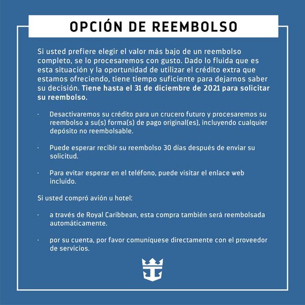 Actualización importante con respecto a las navegaciones con fecha de salida entre el 14 de marzo y el 11 de abril de 2020. bit.ly/FCCRefund