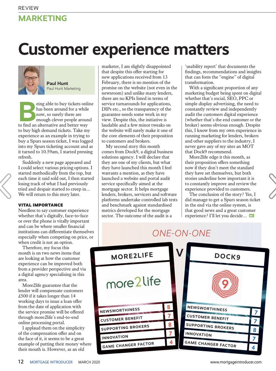 ilikefjords42's tweet photo. In my latest article in @MortgageChat I look at a couple recent news stories from @more2lifeltd and @dock9 regarding customer experience https://t.co/R20PGGKDbW