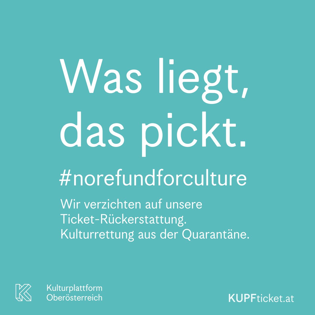 kupfooe's tweet photo. Wir starten ab sofort die Kampagne #norefundforculture
Viele von euch haben schon Vorverkaufskarten für eine kommende Kulturveranstaltung zu Hause. Wer es sich leisten kann, bitte: Verzichtet auf eine Rückerstattung. Warum? https://t.co/GiKdnJq5rq