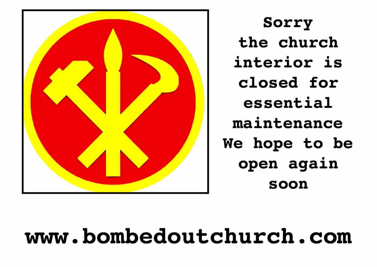 The interior of @BombedOutChurch is closed for maintenance, the gardens remain open everyday 10am - 6pm