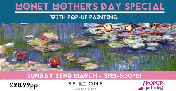 BeAtOne_Leeds's tweet photo. IT'S OFFICIAL!! We've teamed up with PopUp Painting and Events to bring you our first event: Monet Mother's Day Special!

Enjoy a chance to become an artist with a cocktail in your hand! 🎨🍹

HURRY! Spaces are limited!

https://t.co/DLBmCkJp3M https://t.co/9kyXruNGTM