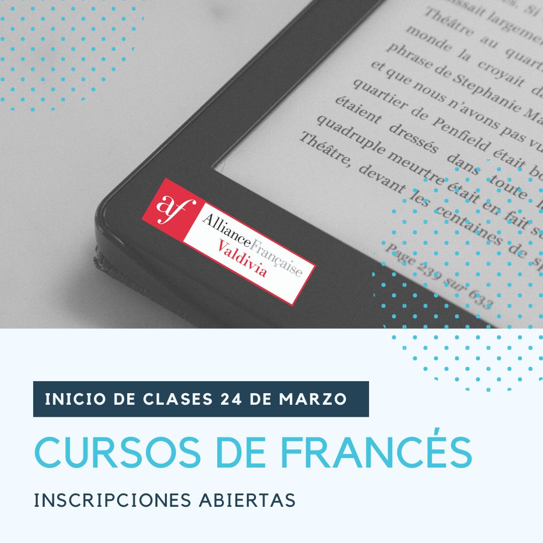 AFVALDIVIA's tweet photo. ¡¡ Volvimos !! 🤩🇫🇷
Pronto iniciaremos las clases de francés
del primer semestre #2020 !
Si aún no te inscribiste, pasa por la Alianza Francesa de Valdivia a contar de mañana Lunes 16 de marzo!Estaremos
abiertos mañana y tarde de 10hrs a 13hrs
y de 15hrs a 19hrs ! #Valdiviacl https://t.co/ko4ILudt8j
