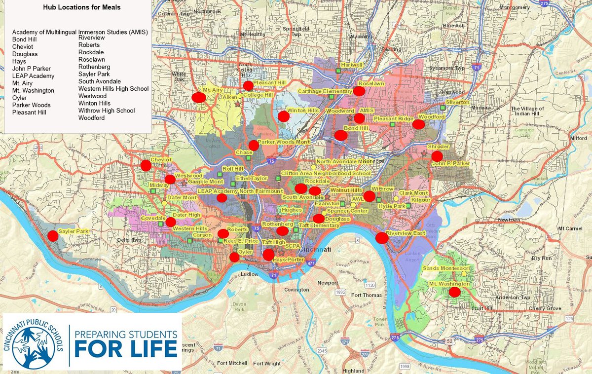 The Cincinnati Public Schools Student Dining Service program will provide meal distribution sites for our students to ensure that they continue to have access to healthy meals.

Click here for a list of locations, dates, hours and additional info: bit.ly/3b1cQqR