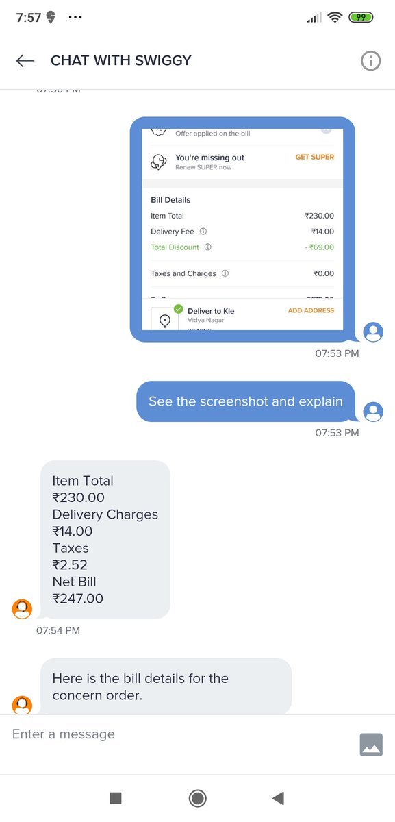 dhanoopbhaskar's tweet photo. @SwiggyCares 
I have placed an order in @swiggy_in applying a coupon. After payment using LazyPay, it charged me a higher amount as if the discount coupon was not applied. The customer care is not able to help in this. To cancel the order I will have to pay Rs.123.5!! https://t.co/hfGhY2fi3O