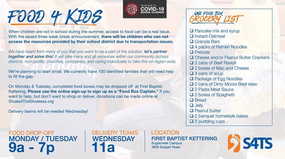 FHS_Backpack's tweet photo. First Baptist in Kettering has info about meals for students. Please #retweet resources as posted. #WeAreFirebirds   #foodsecurity #communityspirit https://t.co/tv4rhzKsGo