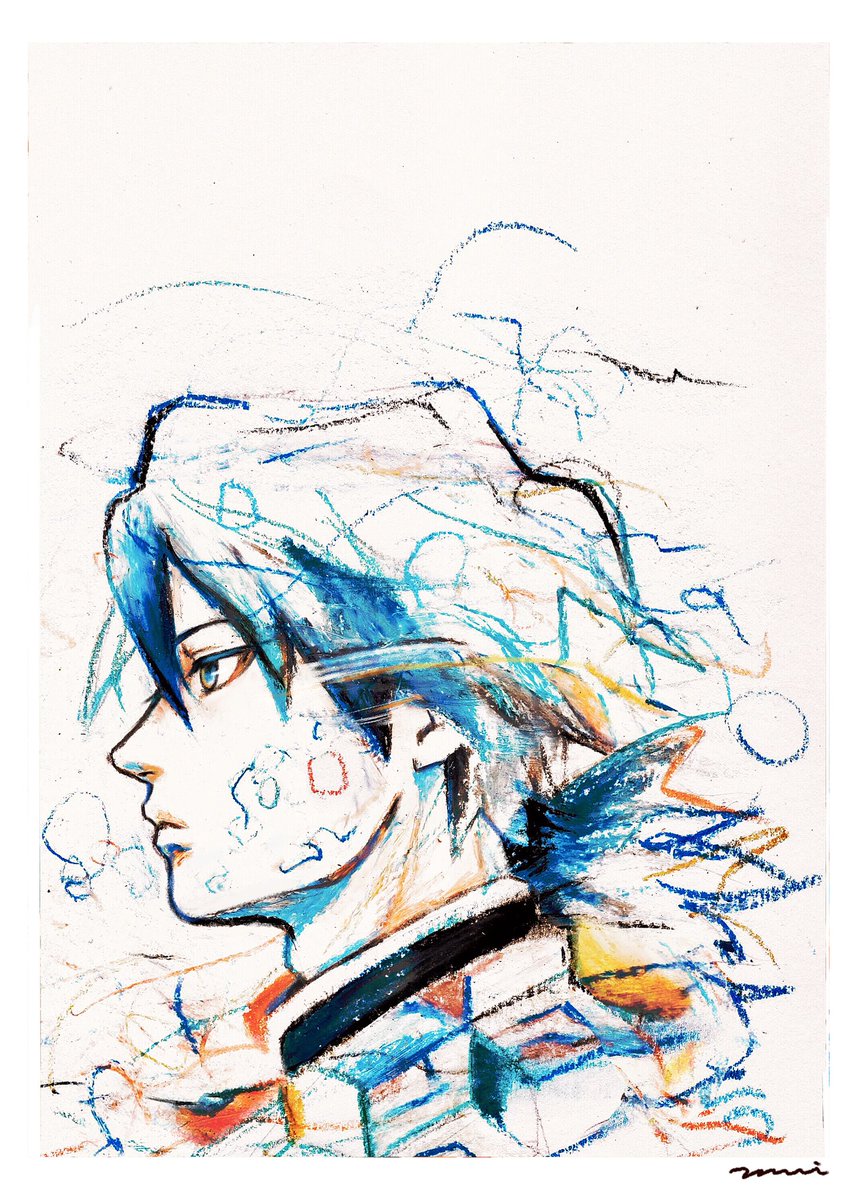 albedo (genshin impact) 1boy male focus solo traditional media portrait blue eyes sketch  illustration images