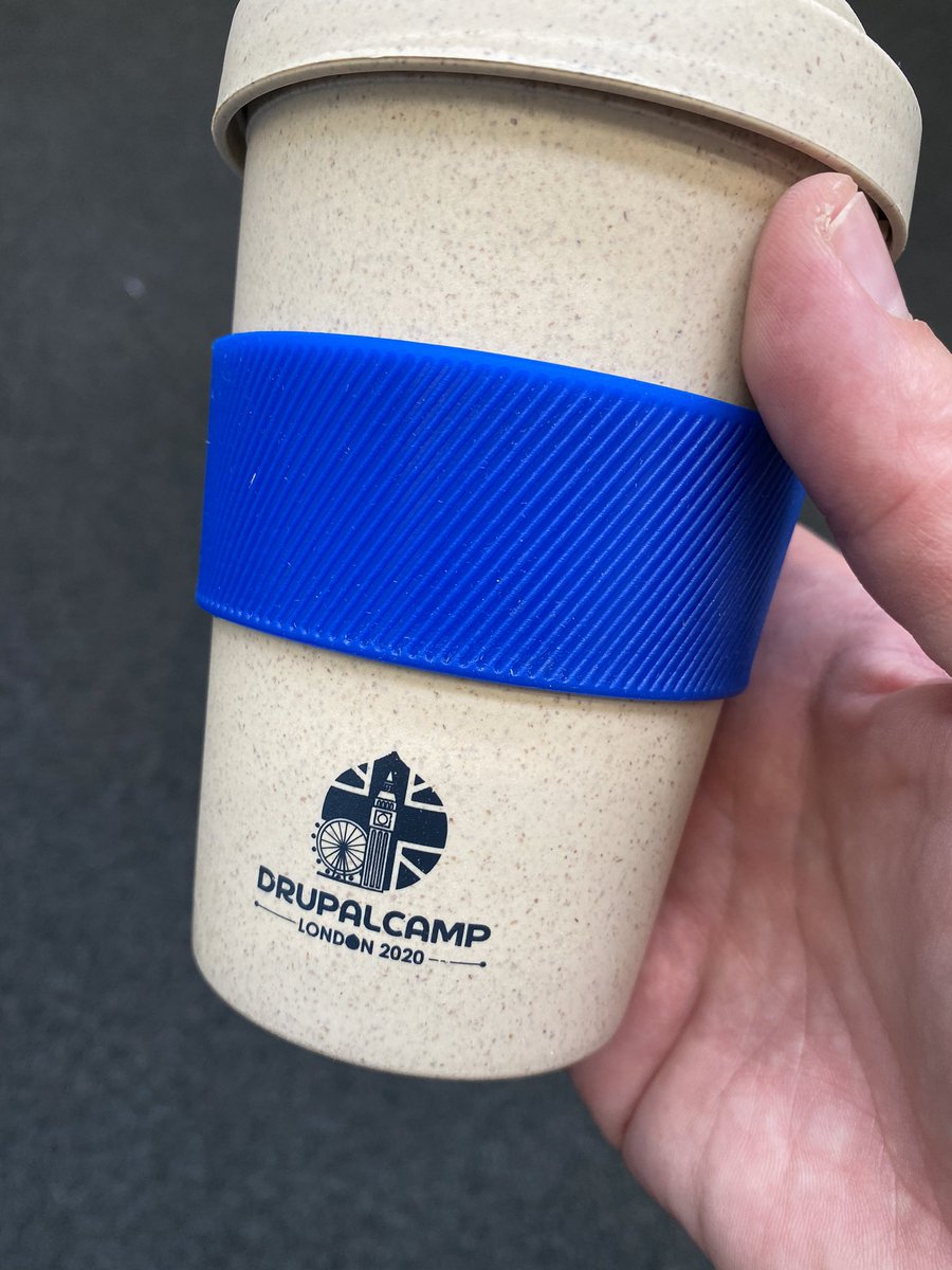 kevinjthull's tweet image. Sweet bamboo reusable coffee mug from #DrupalCampLondon! /me makes note for future #midcamp swag if/when the world returns to normal