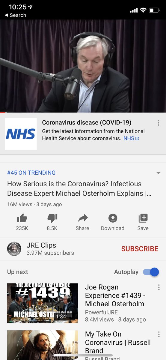 Good to see these ads appearing on COVID-19 related stuff on YouTube. Would be good to see this sort of messaging on anti-vaxxer etc content too